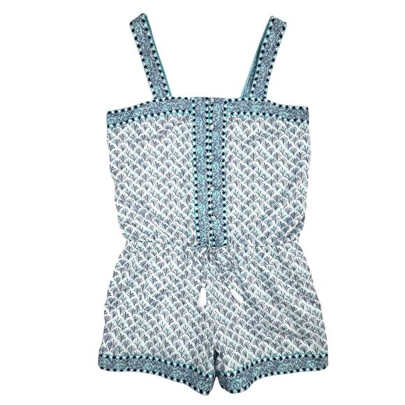 Vineyard Vines Pants - Vineyard Vines Romper Women S Blue Tiny Leaves Elastic Waist Beachy Coastal Boho